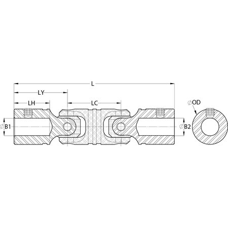 Ruland Double U-Joint, 5/16" x 7 mm Bores, 0.745" (18.9 mm) OD, Stainless UDS12-5/16"-7MM-SS